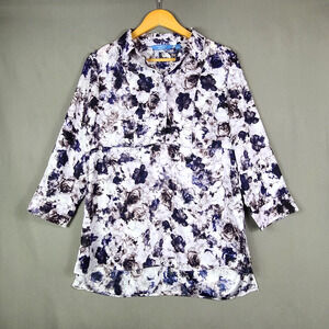 Simply Vera Wang Floral Split Back Popover Top Fairy Boho Office Corpcore Size L